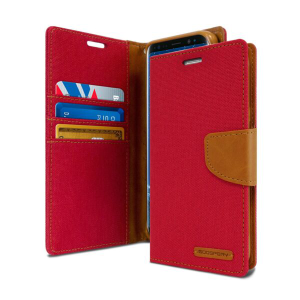 Goospery Canvas Diary Wallet Case for Samsung Galaxy S9 - Red